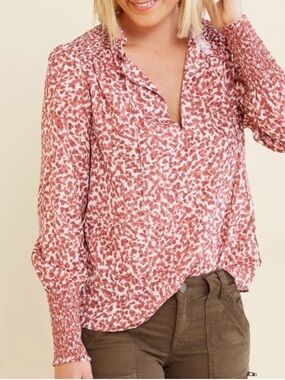 Marie Oliver Kate Smocked‎ Blouse Women’s Size Small Spotted Print Rose Cream